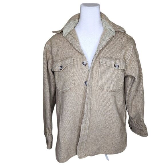 Vintage 80s Eddie Bauer Button Up Shacket Shirt Kids Size L Beige - Picture 1 of 5